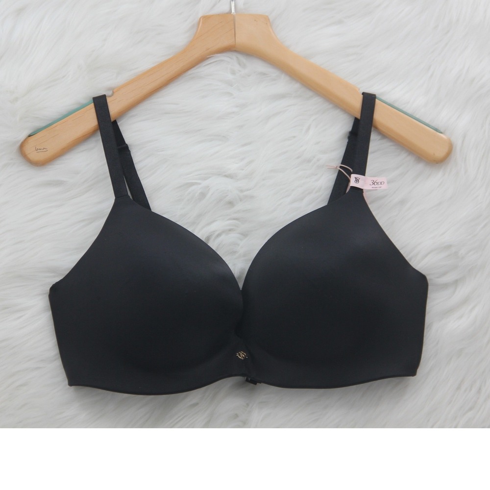 VS So Obsessed Wireless Push Up Bra 36DD Black Sexy Victoria's Secret NWT Logo